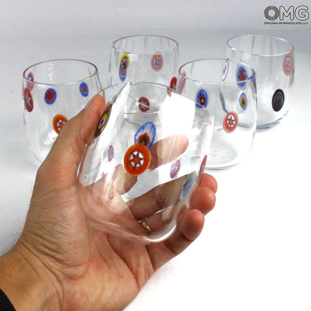 Mosa - Set Of Two Murano Drinking Glasses With Murrina Millefiori
