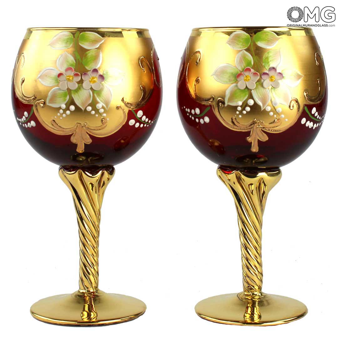 Glassware, Glasses, You&Me Glasses Red Goblets and Set - 2 Murano - Original Glass Trefuochi Pitcher: of