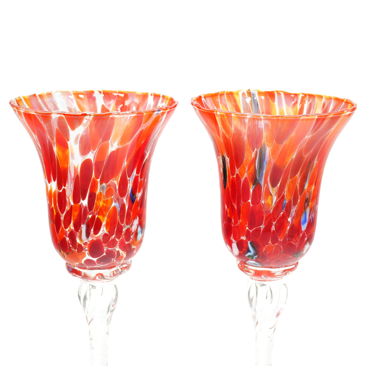 Wine Glasses - Flutes Collection: Champagne Glasses set - fantasy engraved  - Set of 6 pieces - Original Murano Glass OMG