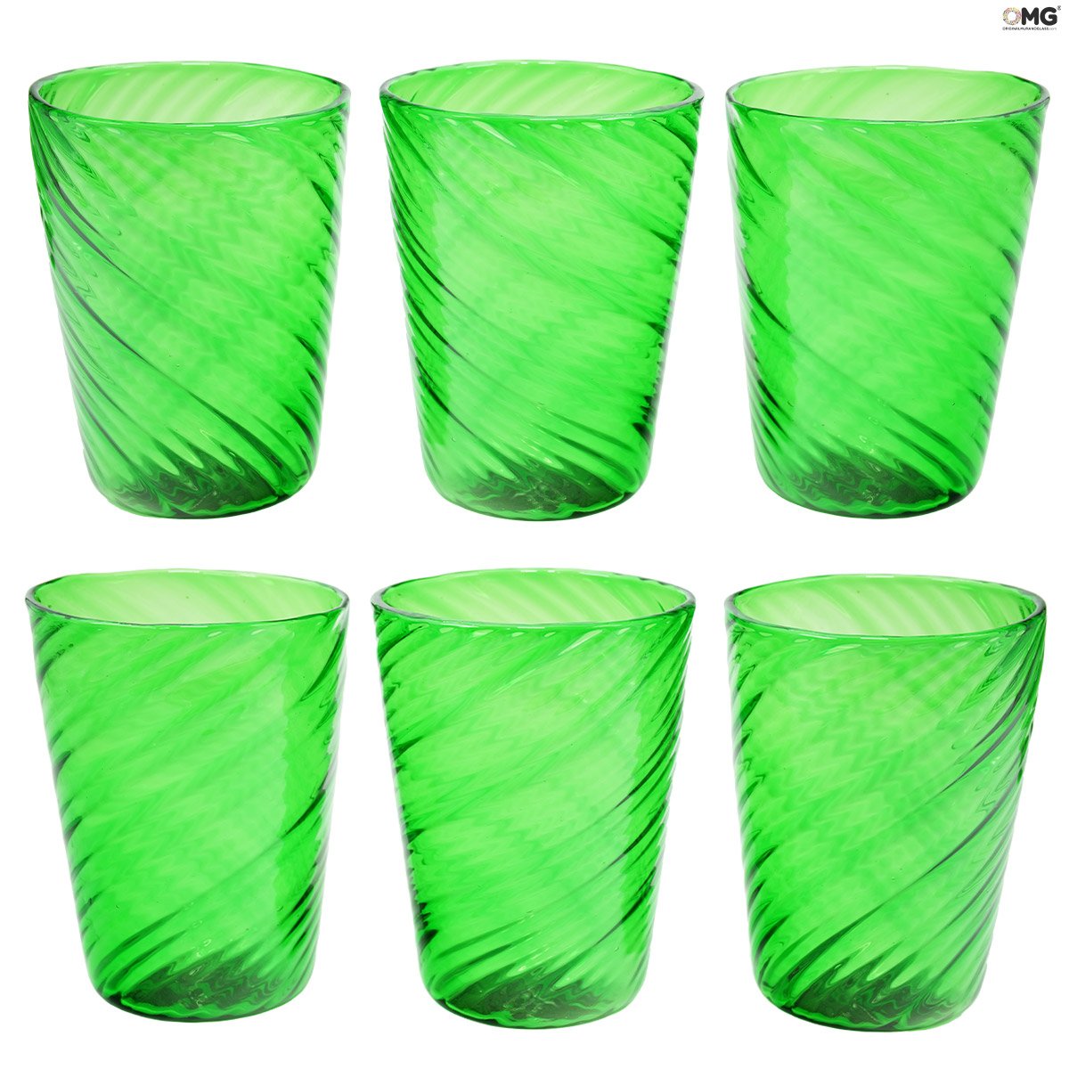 Union - Set Of 6 Drinking Glasses Green - Made Murano Glass