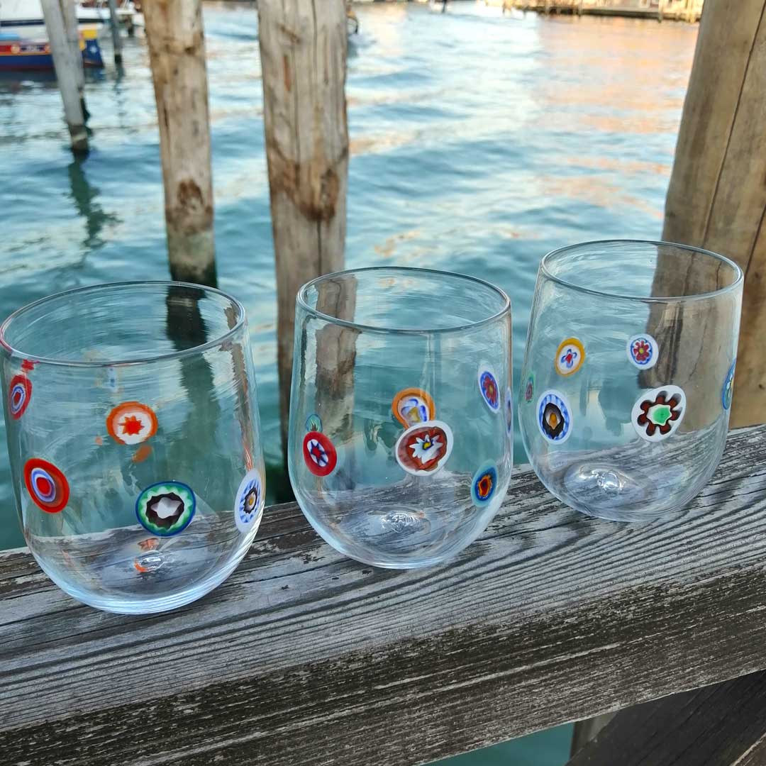 Drinking Glasses Tumblers Murano Sets: Set of 6 Drinking glasses - Light  Millefiori - Original Murano Glass OMG