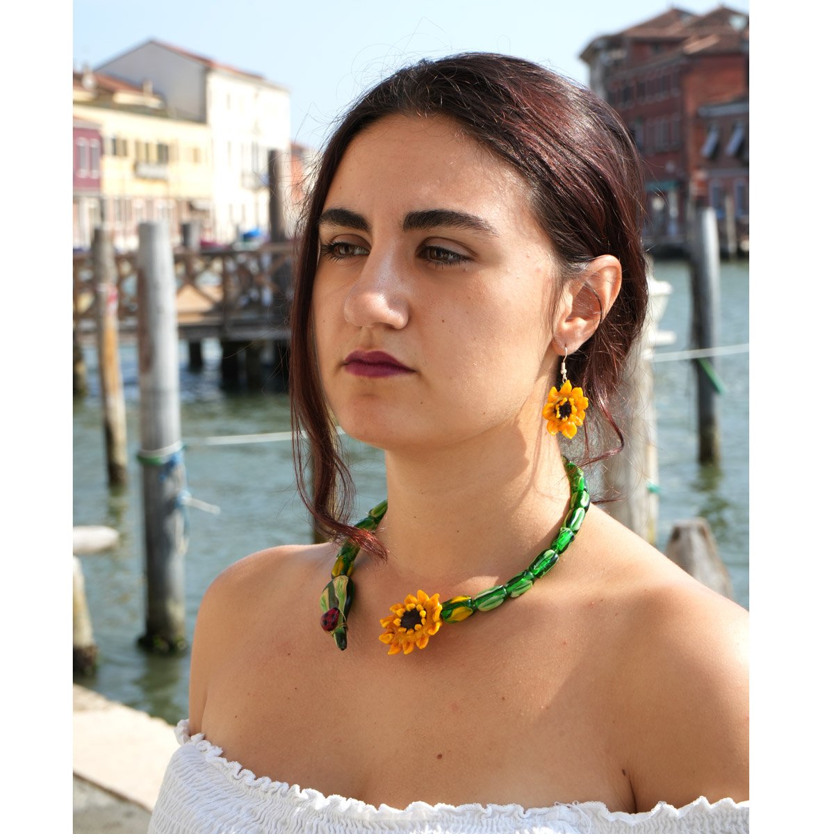 Sunflower - Ethnic Necklace - Venetian Beads - Original Murano Glass OMG