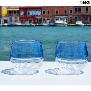 Verres à boire Tumblers Murano Sets: Set de 6 verres à boire -Twisted -  bleu clair - Verre de Murano original