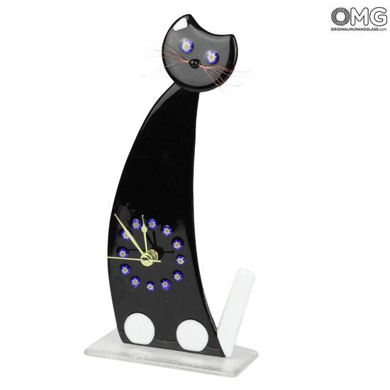 Horloge De Table Noire Chat Montre En Verre De Murano