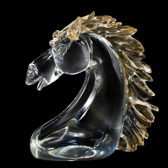Sculptures & Figurines - Objects of Art glass - Various Collections: Horse  head - Sculpture in chalcedony - Original Murano glass Omg