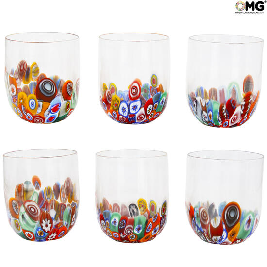 Mosa - Set Of Two Murano Drinking Glasses With Murrina Millefiori - Made  Murano Glass