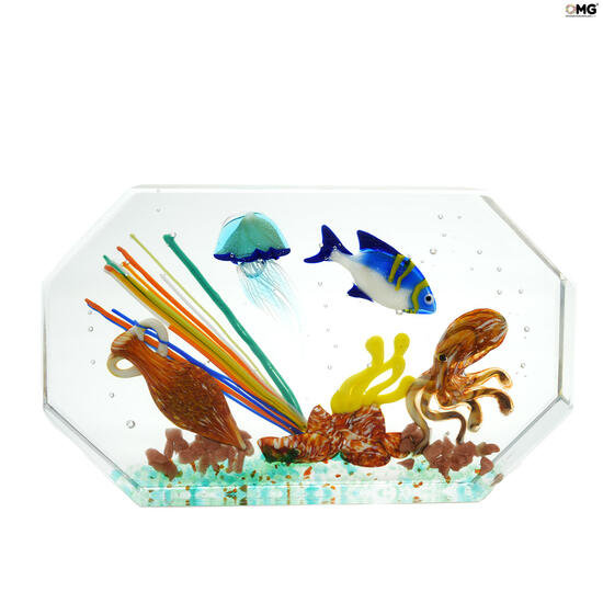 Sculptures & Figurines - Objects of Art glass - Various Collections:  Octagonal Aquarium Sculpture - with octopus - Original Murano Glass OMG
